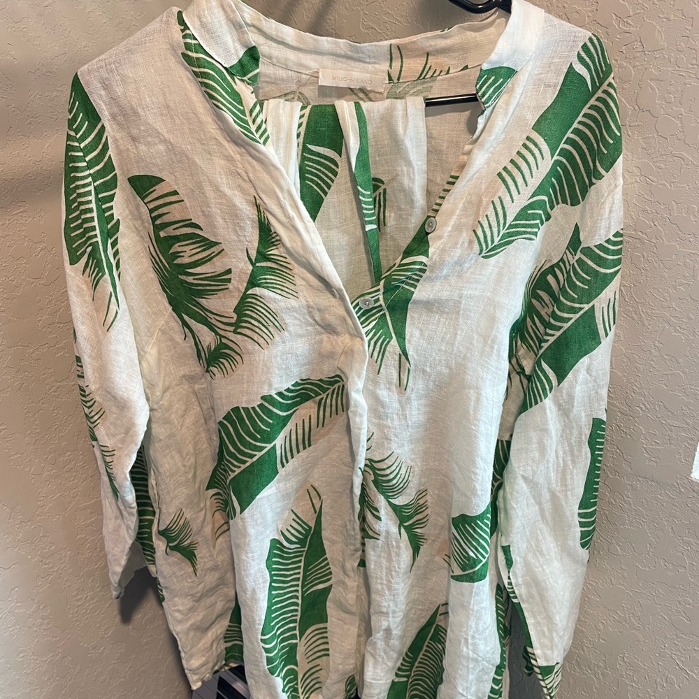 Milio Milano Green Leaf Print Blouse